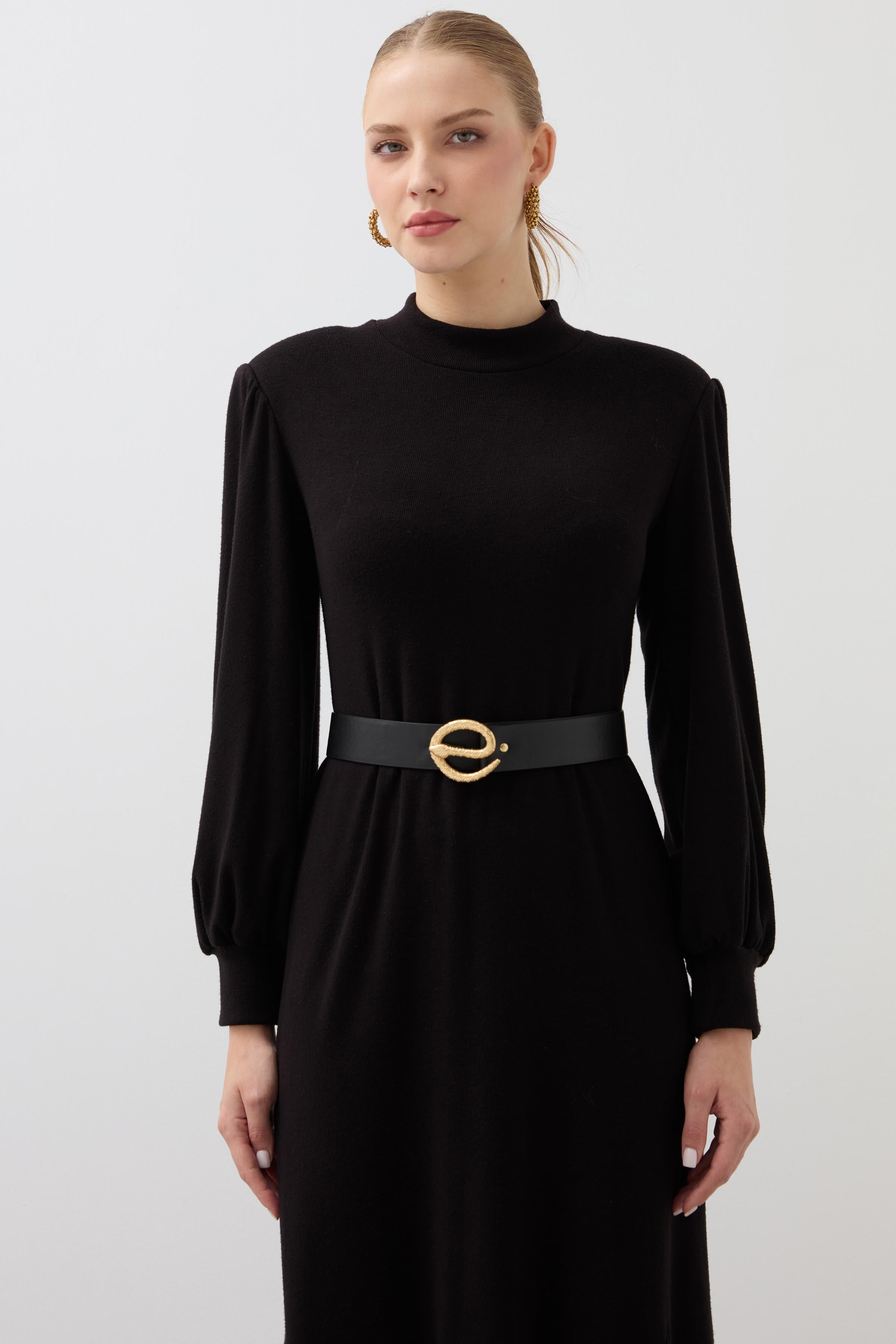 Knitted Dress with Flounce Skirt - Black