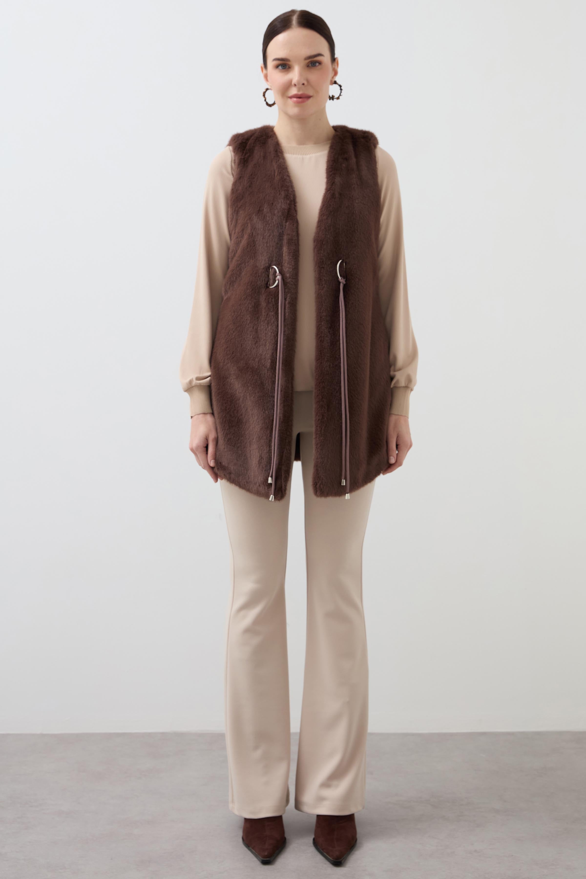 Long Fur Vest - Brown