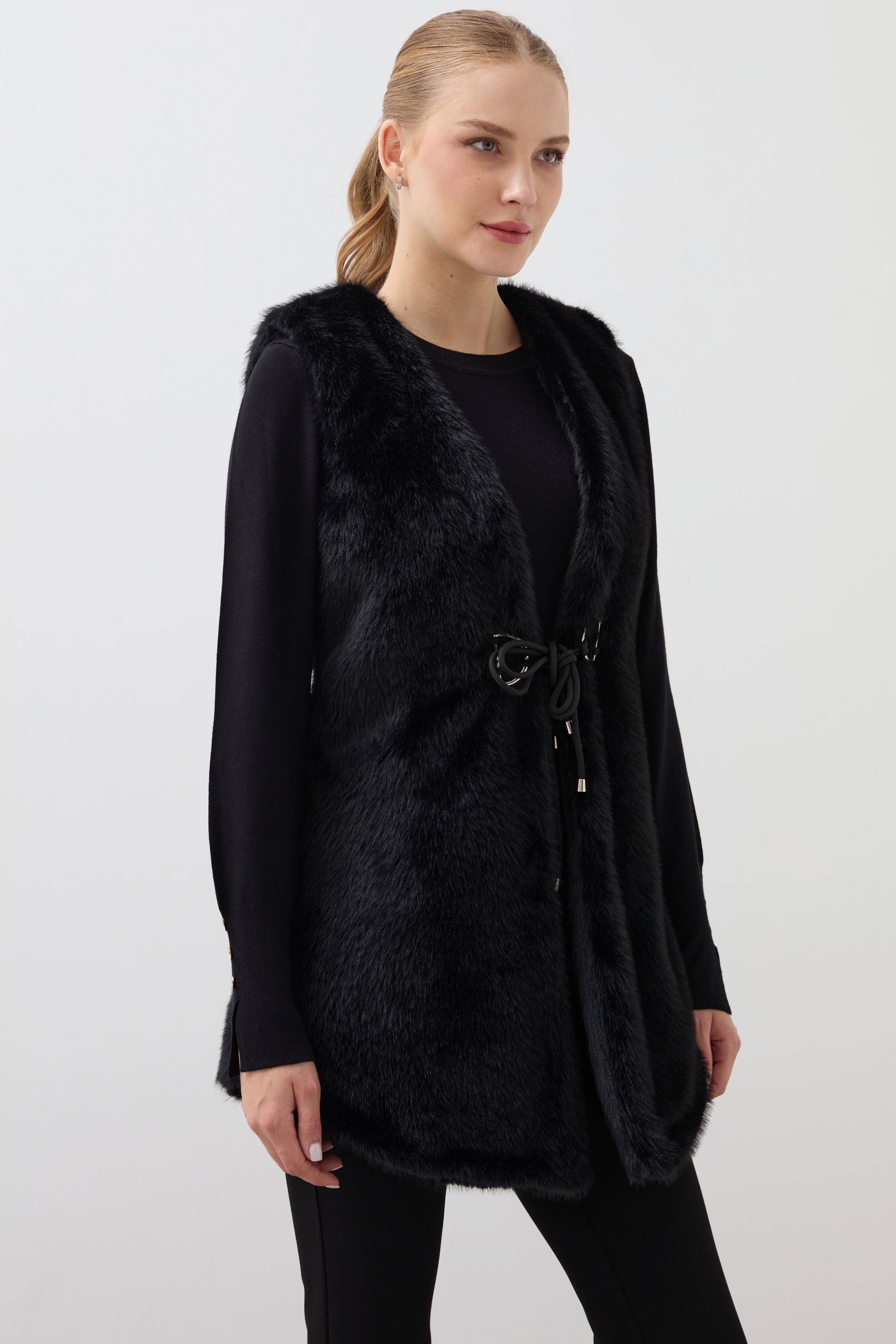 Long Fur Vest - Black